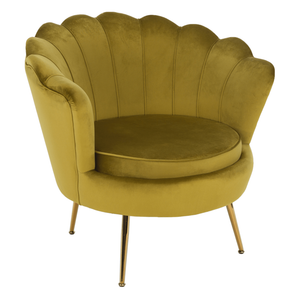 Fotoliu în stil Art-deco, catifea Velvet muştar/crom auriu, NOBLIN