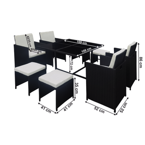 Set mobilier de grădină din rattan cu 9 piese, negru, KUBIKUS
