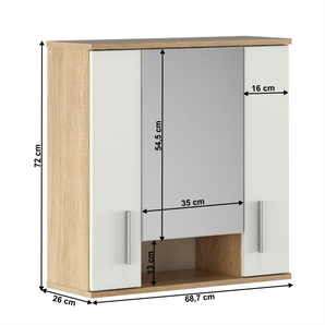 Dulap suspendat cu oglindă, stejar sonoma/ alb mat, LESSY NEW 01