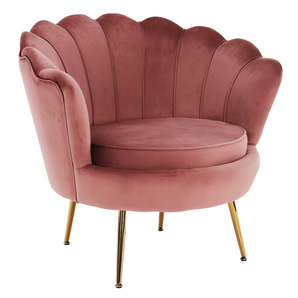 Fotoliu în stil Art-deco, catifea Velvet roz/crom auriu, NOBLIN
