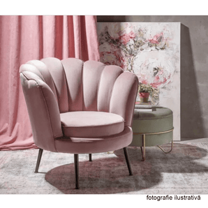 Fotoliu în stil Art-deco, catifea Velvet roz/crom auriu, NOBLIN